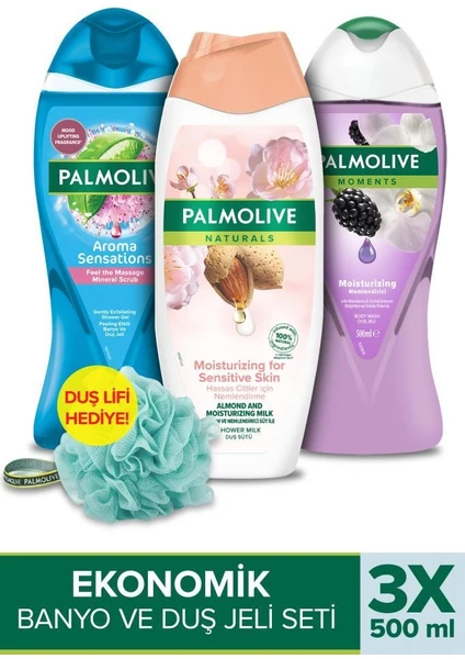 Massage 500 Ml+ Palmolive Natural Almond + Po Moments 500 ml + Duş Lifi