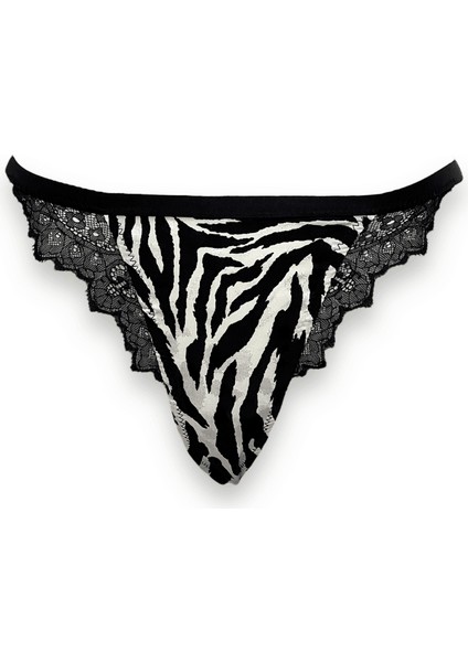 Zebra Desenli Dantelli Tanga