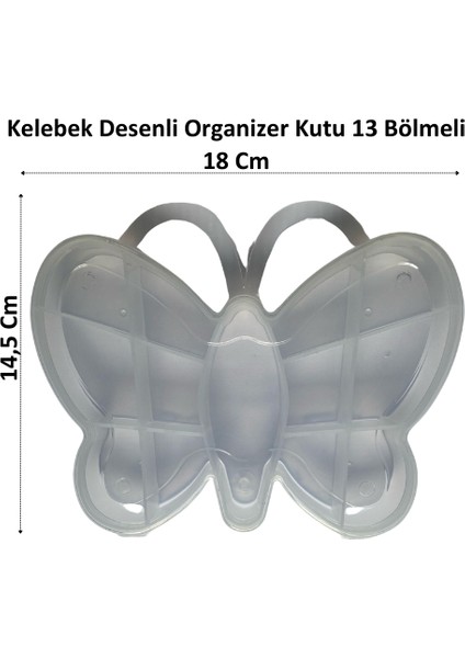 Platin Hırdavat Kelebek Desenli 13 Bölmeli Takı Boncuk Kutusu Organizer Şeffaf