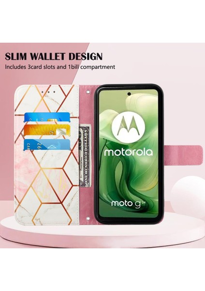 Motorola Moto G24 4G/G04 4g Pu Deri Kickstand Cüzdan Mermer Için Kılıf (Yurt Dışından) modelleri