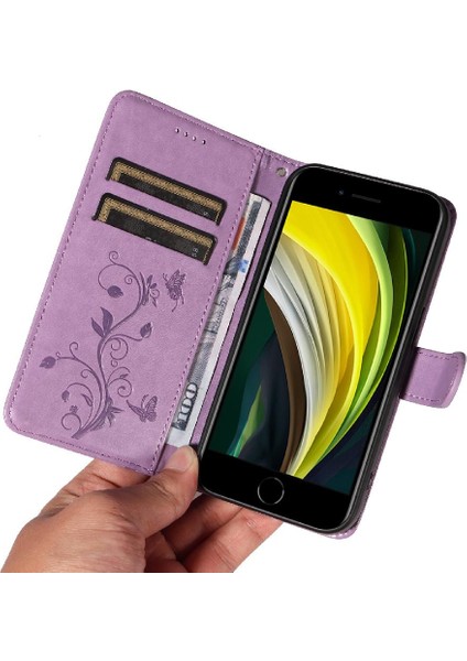 IPhone 7/8 Için Kılıf ve El Kayışı Kabartmalı Kelebek ile Kart Yuvası (Yurt Dışından)
