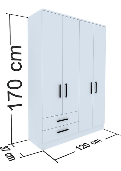 ABETE MOBİLYA 4 Kapılı 2 Çekmeceli Gardırop (ELBİSE DOLABI-YÜKLÜK) / Beyaz