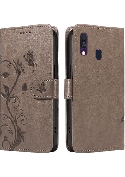 Samsung Galaxy A40 Kabartmalı Kelebek ve Kart Yuvası Yüksek Cüzdan (Yurt Dışından)