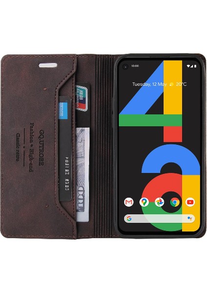 Google Pixel 5 Kickstand Iki Kart Yuvaları Premium Deri Premium Için Kılıf (Yurt Dışından)
