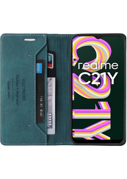 Realme C21Y Kickstand Iki Kart Yuvaları Premium Deri Premium Için Kılıf (Yurt Dışından) indirimleri