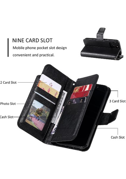 IPhone 12 Için Kılıf Pro Max Kickstand Cüzdan 9 Kart Yuvaları Manyetik Pu (Yurt Dışından)