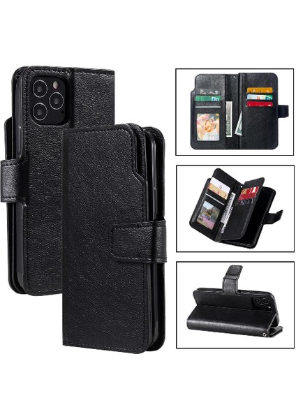 IPhone 12 Için Kılıf Pro Max Kickstand Cüzdan 9 Kart Yuvaları Manyetik Pu (Yurt Dışından)