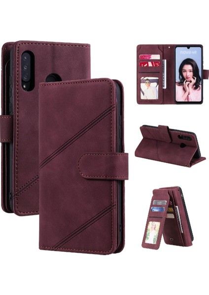 Huawei P30 Lite Kart Tutucu Kickstand Manyetik Pu Deri Cüzdan Için Kılıf (Yurt Dışından)