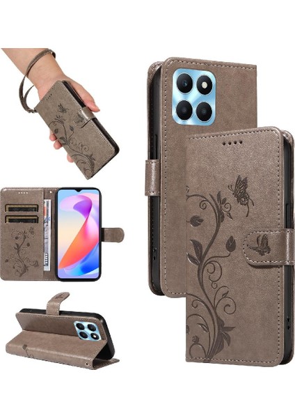 El Kayışı Cüzdan Telefon Kılıfı Kabartmalı Kelebek ile Onur X6A 4g Için Kılıf (Yurt Dışından)