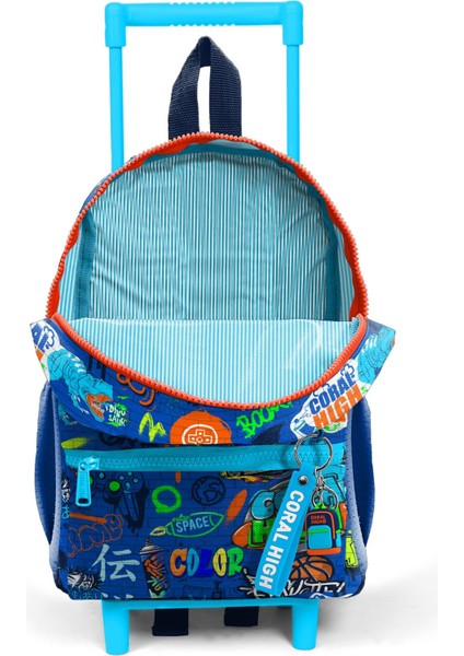 Minik Yuva Çekçekli Sırt Çantası Saks Grafiti Desenli Iki Bölmeli 24067 modelleri