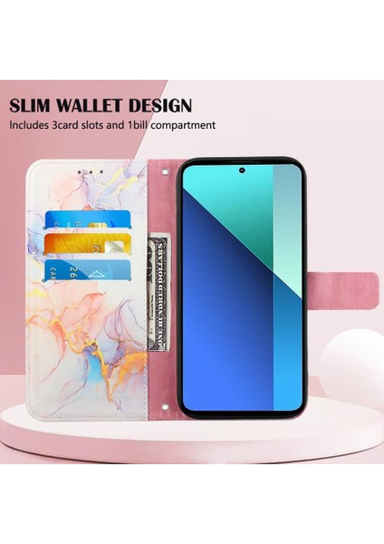 Redmi Için Not 13 4g Mermer Desen Kickstand Pu Deri Cüzdan (Yurt Dışından)