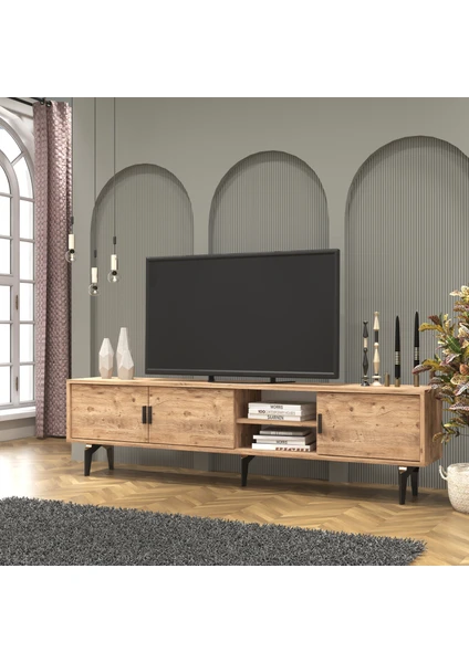 Cool Home Marin Tv Ünitesi Tv Sehpası 180 cm , Raflı , Atlantik Çam (Ceviz)