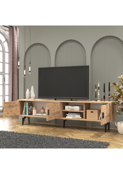 Cool Home Marin Tv Ünitesi Tv Sehpası 180 cm , Raflı , Atlantik Çam (Ceviz)