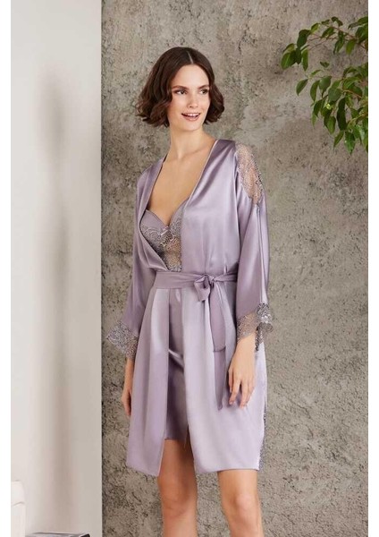 Saten Gecelik Sabahlık Pijama Şort Takım 6'lı Gelin Seti 6000 Royal