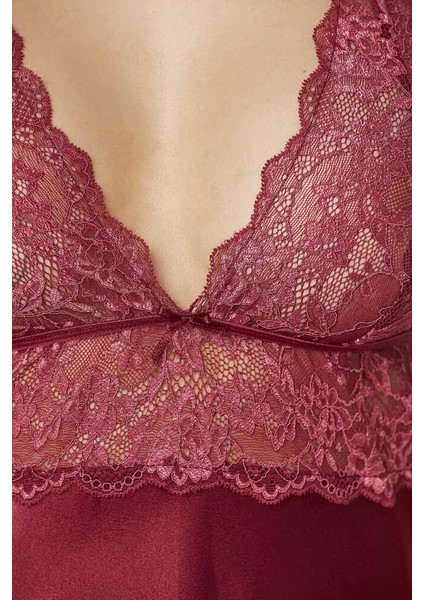 Saten Dantelli Gecelik 905 Bordo modelleri
