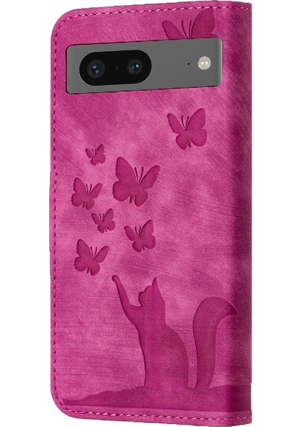 Google Piksel 8 Pro Kabartmalı Kelebek Kedi Tutucu Kapak Flip Için Kılıf (Yurt Dışından)