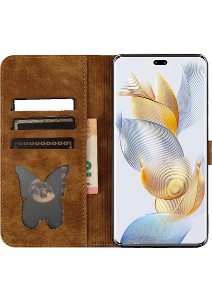 Onur Için Kılıf 90 Pro 5g Tutucu Kapak Kabartmalı Kelebek Kedi Cüzdan Kılıf (Yurt Dışından) indirimleri