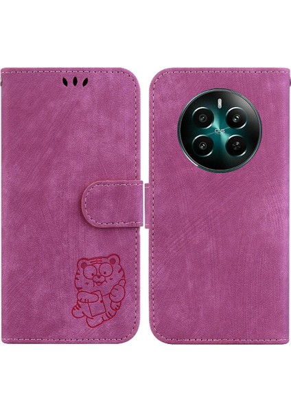 Realme 12 Artı Cüzdan Durumda Kabartmalı Sevimli Kaplan Flip Folio Tutucu (Yurt Dışından)