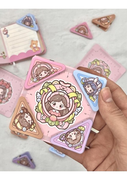 Sevimli Kız 4 Adet Plastik Köşeli Kağıt Klips 1 Yaprak Stıcker/Fotoğraf Mandalı/Ataş/Kitap Ayracı