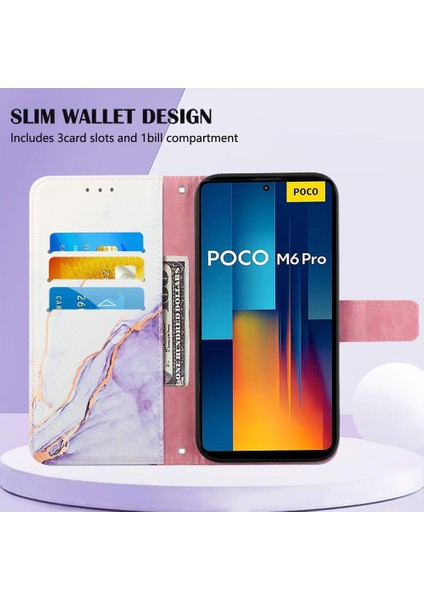 SZY Mall Poco M6 Pro 4g Pu Deri Kickstand Cüzdan Mermer Desen (Yurt Dışından)