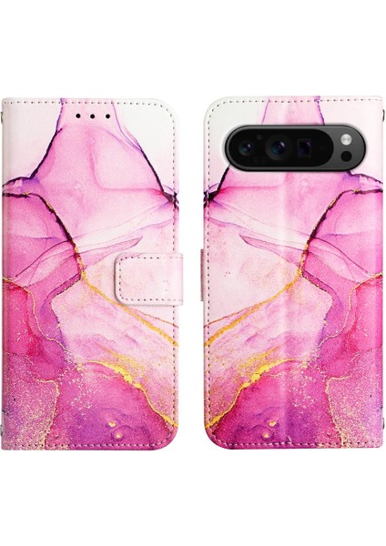 Google Piksel 9 Pro Pu Deri Kickstand Mermer Desen Cüzdan Için Kılıf (Yurt Dışından)