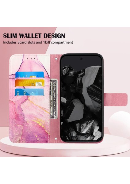 Google Piksel 9 Pro Pu Deri Kickstand Mermer Desen Cüzdan Için Kılıf (Yurt Dışından)