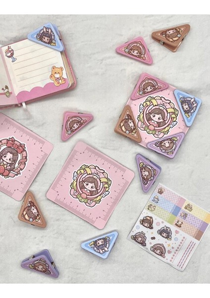 Sevimli Kız 4 Adet Plastik Köşeli Kağıt Klips 1 Yaprak Stıcker/Fotoğraf Mandalı/Ataş/Kitap Ayracı modelleri