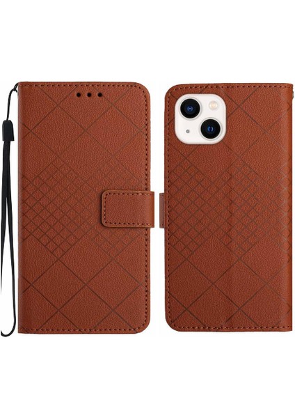 El Kayışı Cüzdan Pu Deri Elmas Kabartmalı ile IPhone 13 Için Flip Case (Yurt Dışından)