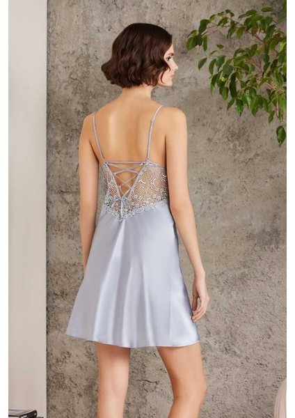 Saten Gecelik Sabahlık Pijama Şort Takım 6'lı Çeyiz Seti 6000 Mist