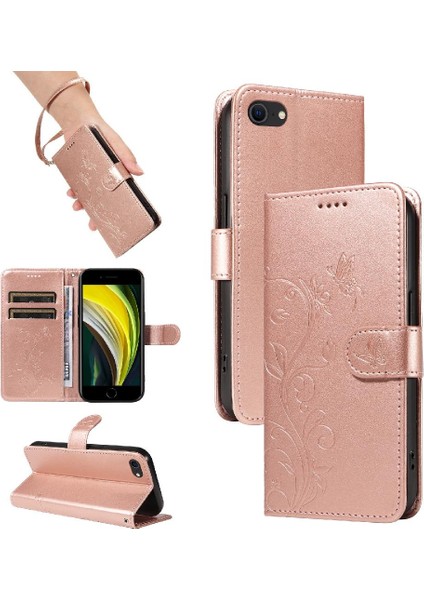 IPhone 7/8 Için Kılıf ve El Kayışı Kabartmalı Kelebek ile Kart Yuvası (Yurt Dışından)