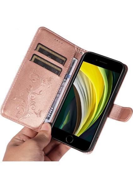 IPhone 7/8 Için Kılıf ve El Kayışı Kabartmalı Kelebek ile Kart Yuvası (Yurt Dışından)