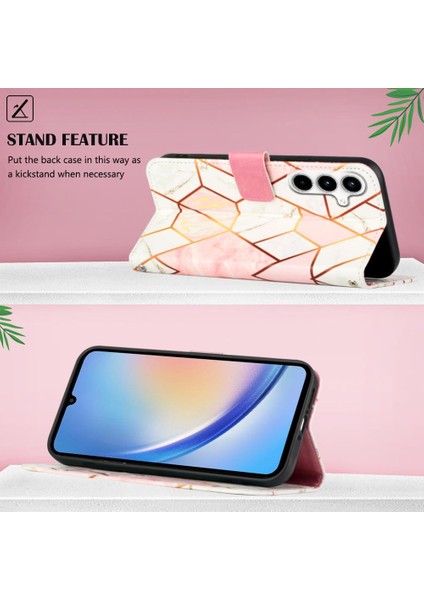 Samsung Galaxy A35 5g Pu Deri Mermer Desen Kickstand Cüzdan (Yurt Dışından)