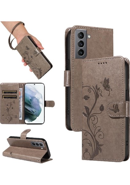El Kayışı ile Samsung Galaxy S21 Için Kılıf Kabartmalı Kelebek Cüzdan ve (Yurt Dışından)