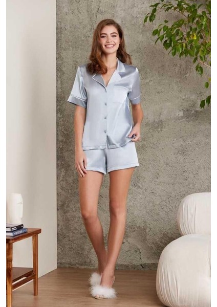 Saten Kadın Biyeli Şort Pijama Takımı Mist 1205 fiyatları
