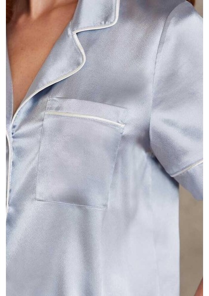 Saten Kadın Biyeli Şort Pijama Takımı Mist 1205 modelleri