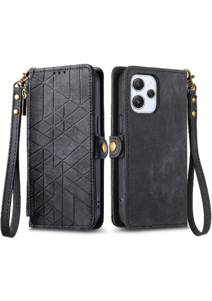 Redmi 12 Için Flip Case Deri Kılıf Darbeye Basit Iş (Yurt Dışından)