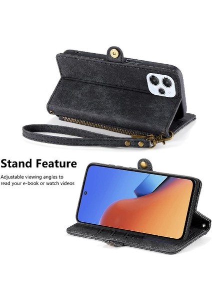 Redmi 12 Için Flip Case Deri Kılıf Darbeye Basit Iş (Yurt Dışından)