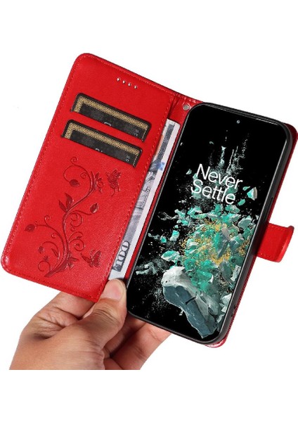Oneplus 10T Cüzdan Telefon Kılıfı Için Kılıf El Kayışı ile Kabartmalı Kelebek (Yurt Dışından) indirimleri