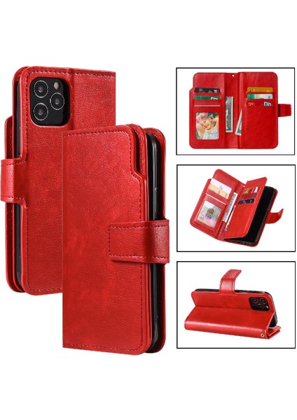 IPhone 12 Için Kılıf Pro Pu Deri Manyetik 9 Kart Yuvaları Cüzdan Kickstand (Yurt Dışından)