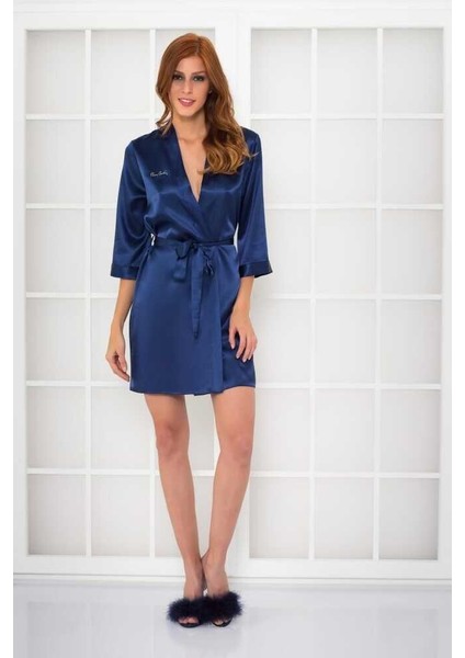 Saten Kısa Tek Sabahlık 1010 Lacivert