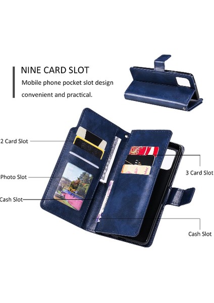Samsung Galaxy Case 5g Kickstand Cüzdan 9 Kart Yuvaları Pu Deri Kılıf (Yurt Dışından)