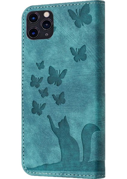 IPhone 11 Için Kılıf Pro Max Kart Cep Kabartmalı Kelebek Kedi Flip Folio (Yurt Dışından)