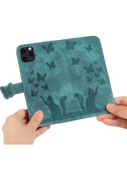 IPhone 11 Için Kılıf Pro Max Kart Cep Kabartmalı Kelebek Kedi Flip Folio (Yurt Dışından)