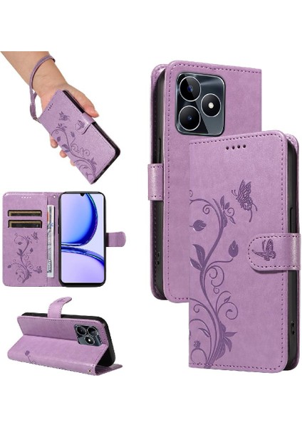 El Kayışı Cüzdan Telefon Kılıfı ile Realme C53 Kabartmalı Kelebek Için Kılıf (Yurt Dışından) indirimleri