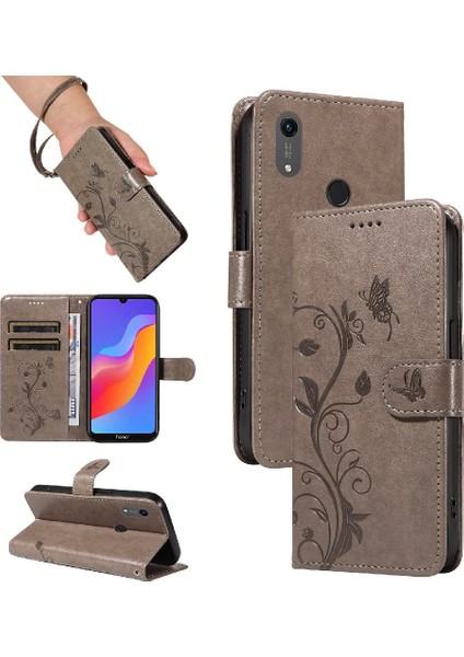 Huawei Y6 2019 Için Flip Case El Kayışı ile Kabartmalı Kelebek Yüksek ve (Yurt Dışından)