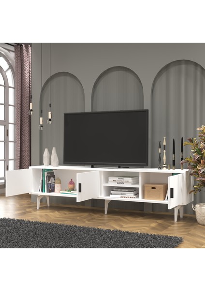 Cool Home Marin Tv Ünitesi Tv Sehpası 180 cm , Raflı , Beyaz