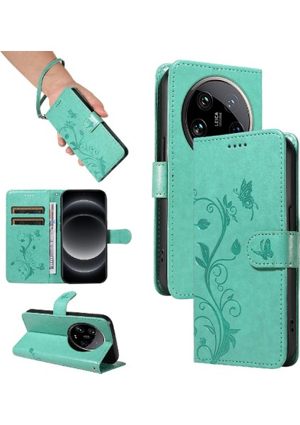 El Kayışı ile Xiaomi 14 Ultra Için Flip Case Cüzdan Telefon Kılıfı Kabartmalı (Yurt Dışından)