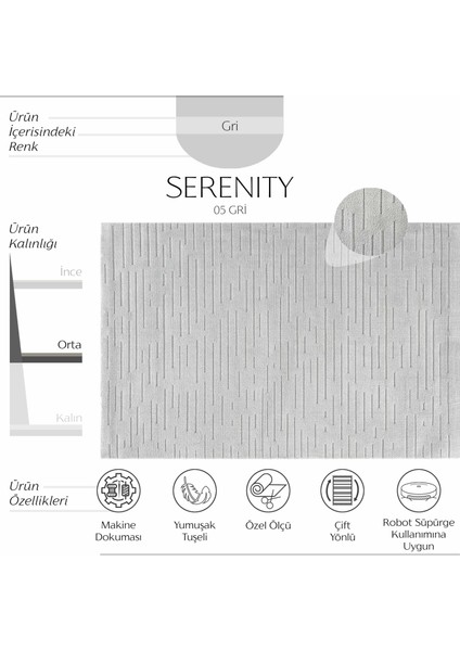 Serenity Gri Halı Salon Halısı Kesme Halı Yolluk Koridor Halısı Yatak Odası Halısı Çocuk Odası Halı