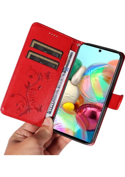 Samsung Galaxy A71 4g Kabartmalı Kelebek ve Kart Yuvası Cüzdan (Yurt Dışından)