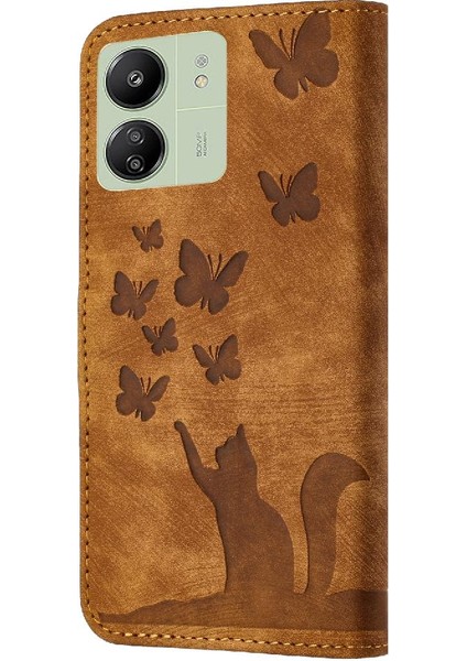 Xiaomi Redmi Için Kılıf 13C 4g/5g Cüzdan Kılıf Kabartmalı Kelebek Kedi Kartı (Yurt Dışından) fırsatları